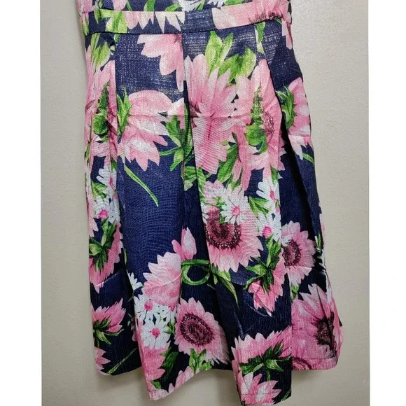 ModCloth Navy Pink Floral Fit Flare Dress Cap Sleeve Garden Party Brunch Dress - Picture 5 of 9